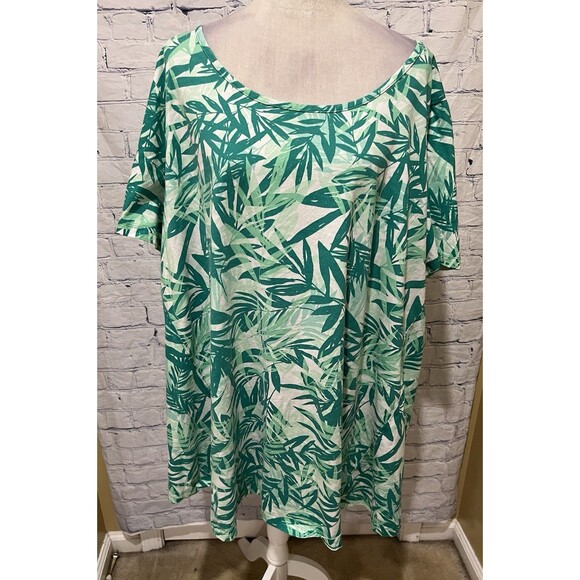 Roaman's women's plus-size Ultrasmooth swing dress/top green leaf print 3X 30/32 - Picture 1 of 7
